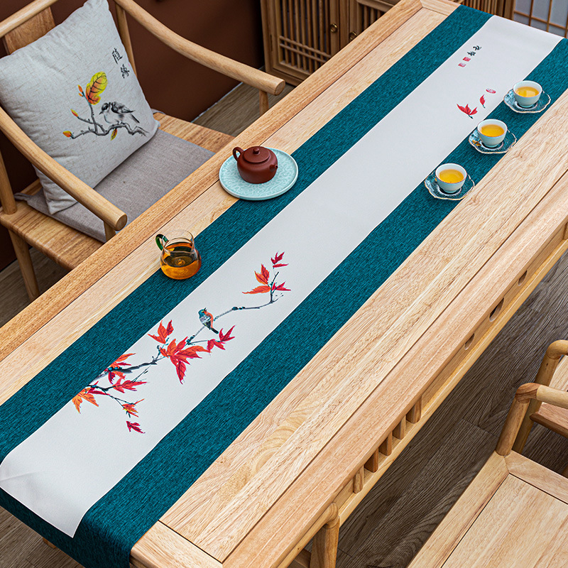 Чайна подложка за чайна церемония, водоустойчива, ръчно рисувана, Нов китайски стил, модел Китайски вятър, полиестер
