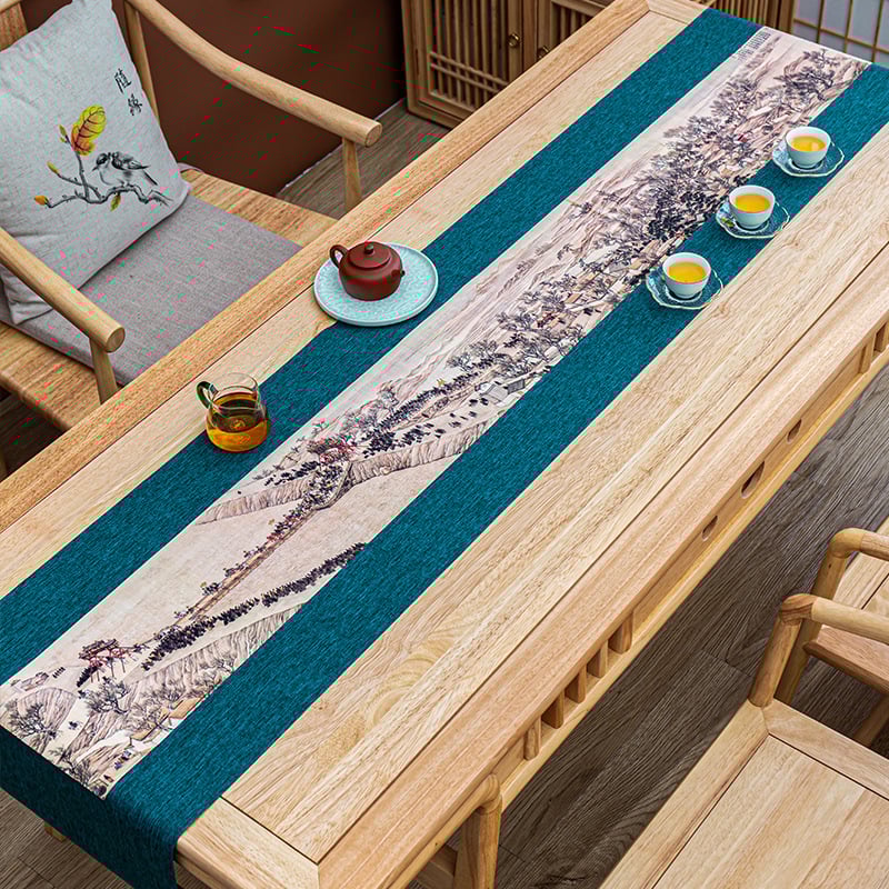 Чайна подложка за чайна церемония, водоустойчива, ръчно рисувана, Нов китайски стил, модел Китайски вятър, полиестер