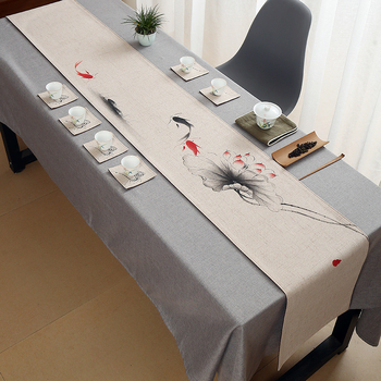 Покривка за маса за чай – лен; основен състав: 80% лен; стил: китайски стил; подходяща за дневна, спалня, кабинет, търговски обекти