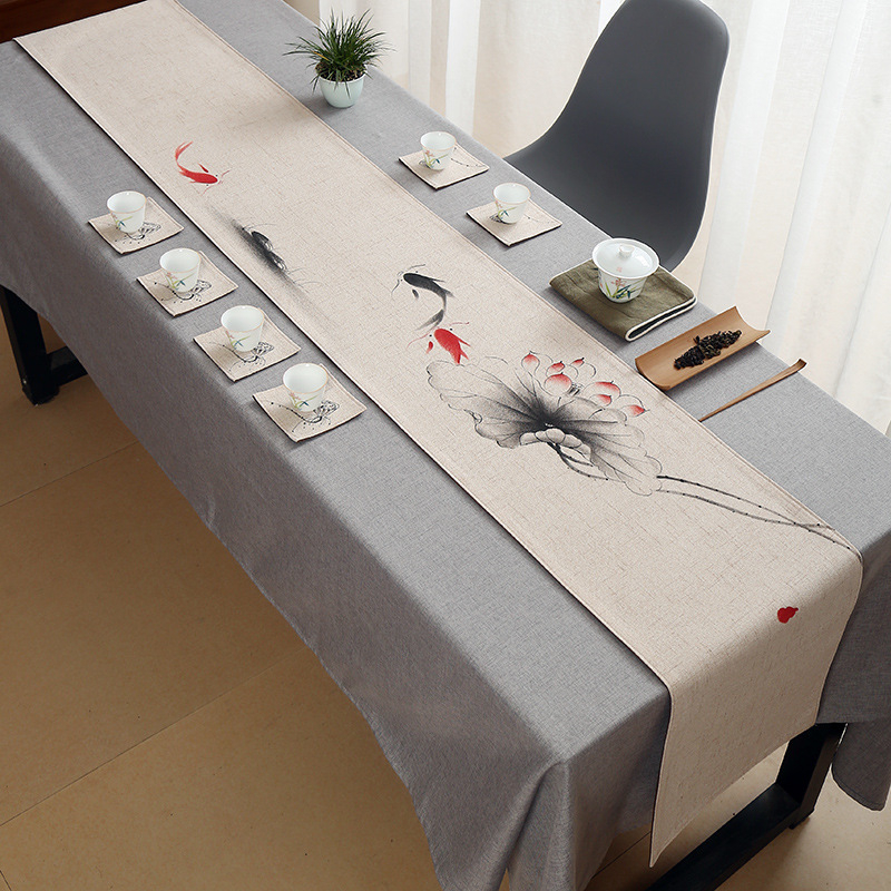 Покривка за маса за чай – лен; основен състав: 80% лен; стил: китайски стил; подходяща за дневна, спалня, кабинет, търговски обекти