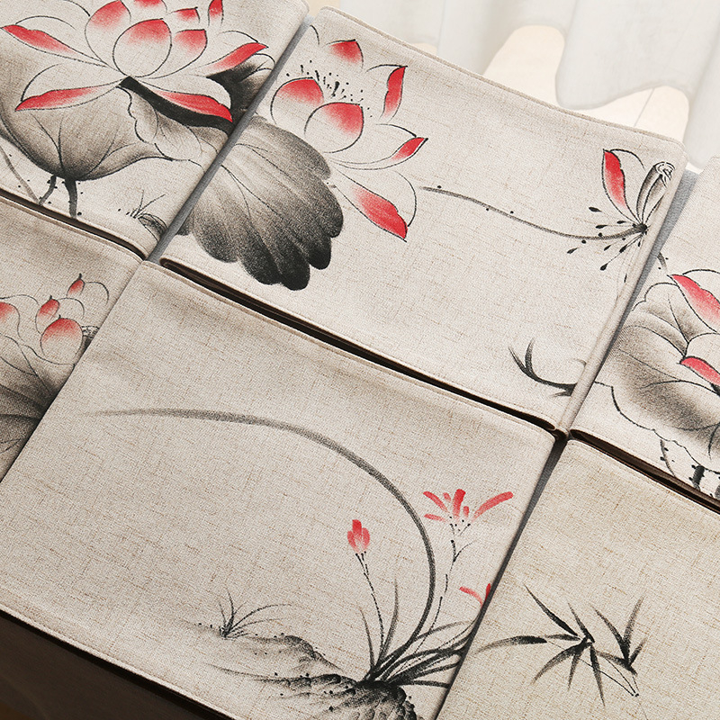 Покривка за маса за чай – лен; основен състав: 80% лен; стил: китайски стил; подходяща за дневна, спалня, кабинет, търговски обекти