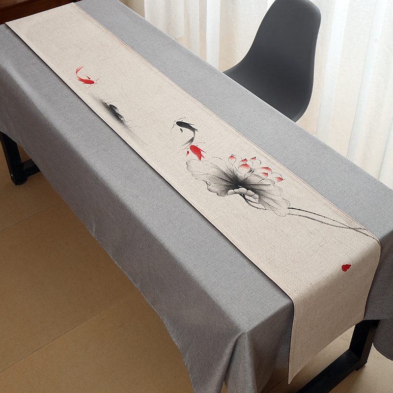 Покривка за маса за чай – лен; основен състав: 80% лен; стил: китайски стил; подходяща за дневна, спалня, кабинет, търговски обекти