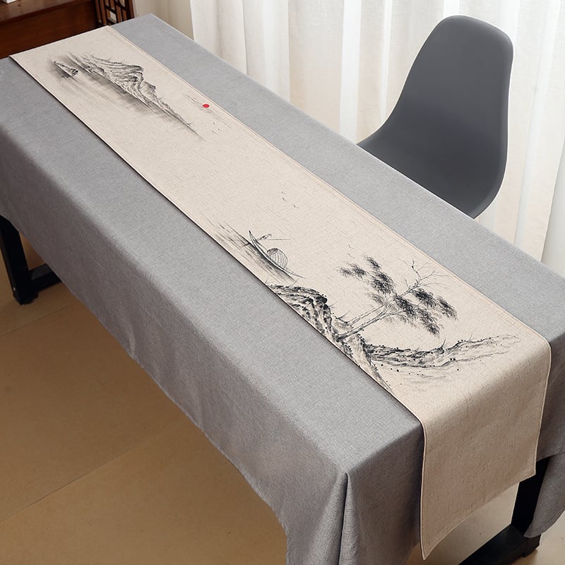 Покривка за маса за чай – лен; основен състав: 80% лен; стил: китайски стил; подходяща за дневна, спалня, кабинет, търговски обекти
