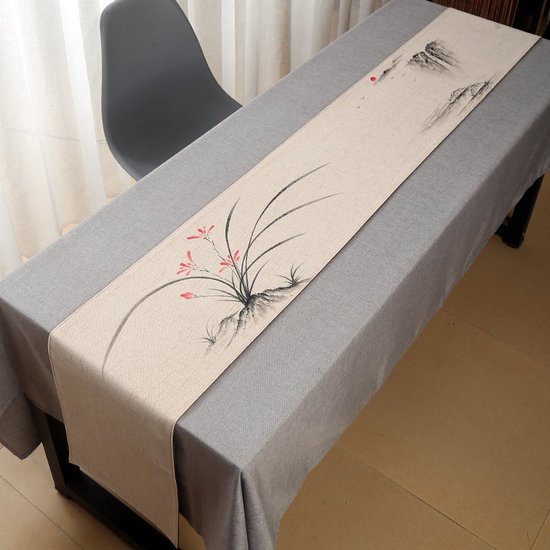 Покривка за маса за чай – лен; основен състав: 80% лен; стил: китайски стил; подходяща за дневна, спалня, кабинет, търговски обекти