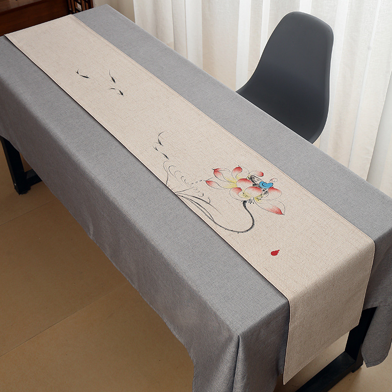 Покривка за маса за чай – лен; основен състав: 80% лен; стил: китайски стил; подходяща за дневна, спалня, кабинет, търговски обекти