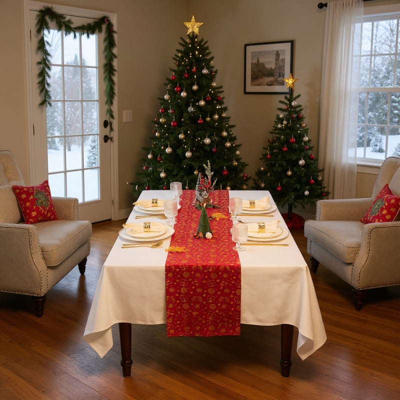 Бродиран коледен настолен флаг – полиестерно влакно, едноцветен модел, подходящ за хол и ресторант