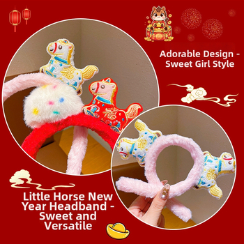 Pliša galvas lente ar poniju, adīta ar roku, XS-017 modelis, 2025. gada ziema, universāla