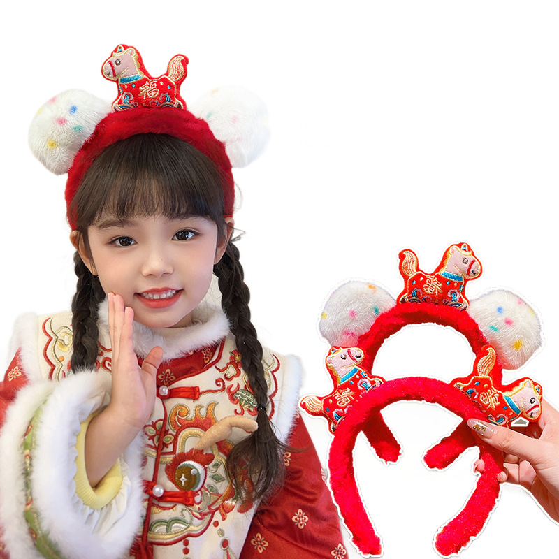 Pliša galvas lente ar poniju, adīta ar roku, XS-017 modelis, 2025. gada ziema, universāla