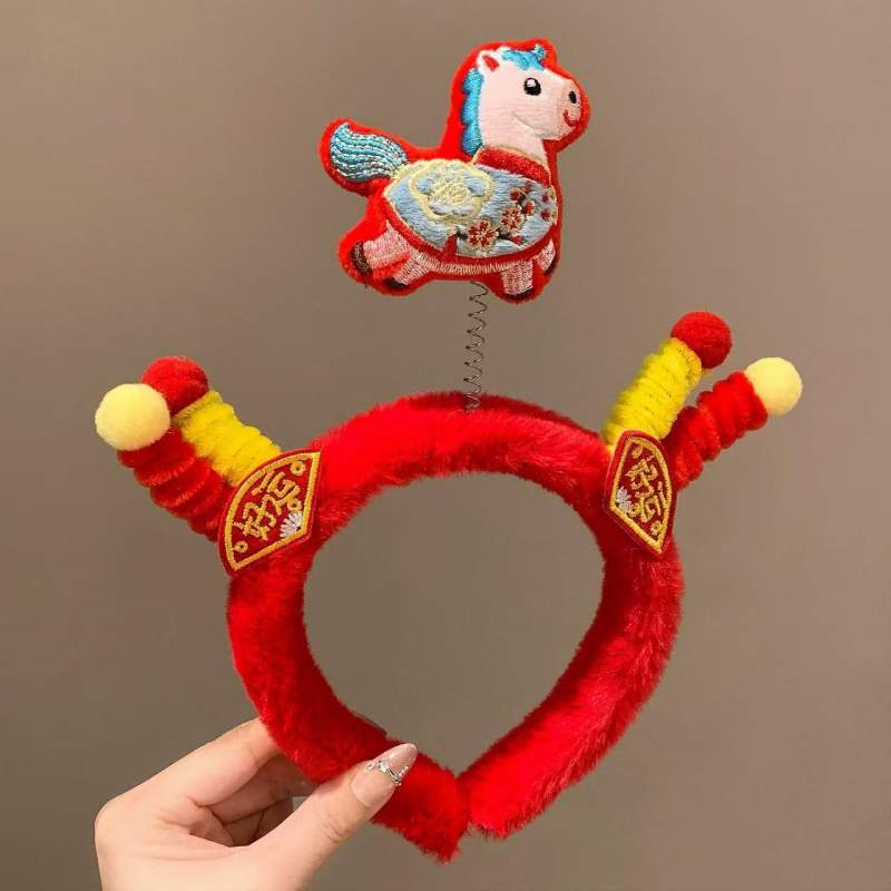 Pliša galvas lente ar poniju, adīta ar roku, XS-017 modelis, 2025. gada ziema, universāla