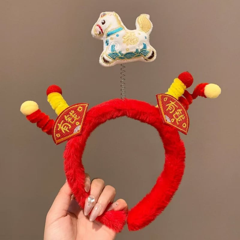 Pliša galvas lente ar poniju, adīta ar roku, XS-017 modelis, 2025. gada ziema, universāla