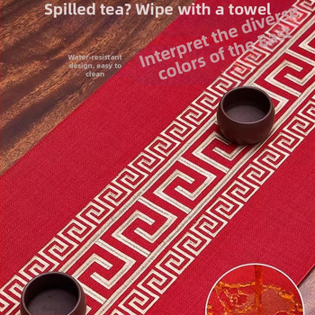 Пътека за маса от лен, мрежест модел, новокитайски стил с дзен вдъхновение, персонализируема