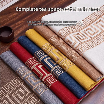 Пътека за маса от лен, мрежест модел, новокитайски стил с дзен вдъхновение, персонализируема