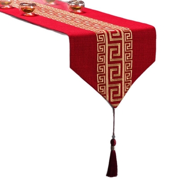 Пътека за маса от лен, мрежест модел, новокитайски стил с дзен вдъхновение, персонализируема