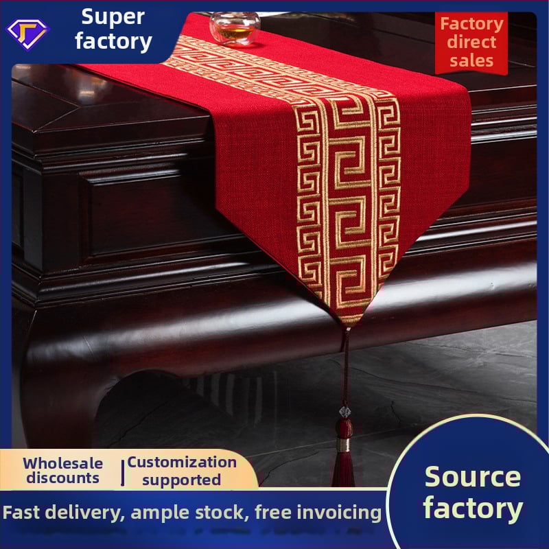 Пътека за маса от лен, мрежест модел, новокитайски стил с дзен вдъхновение, персонализируема