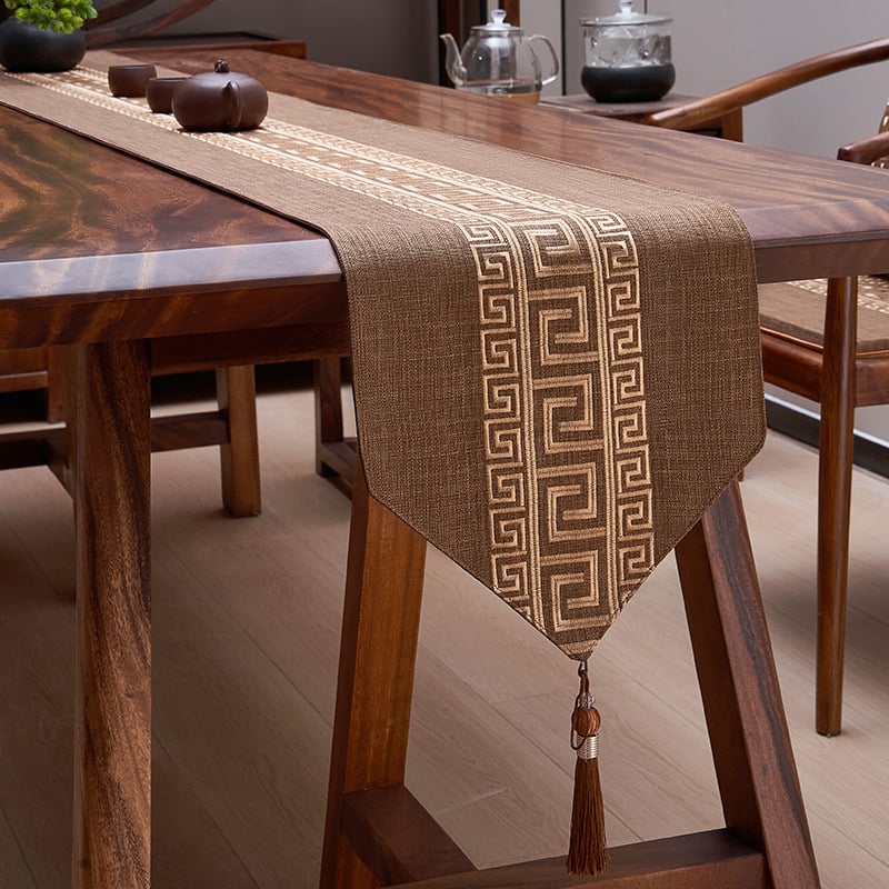 Пътека за маса от лен, мрежест модел, новокитайски стил с дзен вдъхновение, персонализируема