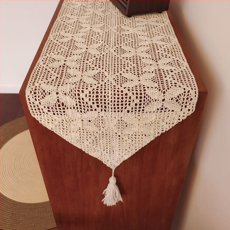 Дълга декоративна покривка за маса в американски стил с ажурна дантела от полиестерно‑памучен бленд, геометричен абстрактен модел