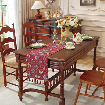 Пътека за маса с пискюли, жакардова райета, 80% полиестер / 20% памук, персонализирана