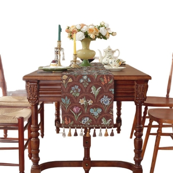 Пътека за маса с пискюли, жакардова райета, 80% полиестер / 20% памук, персонализирана