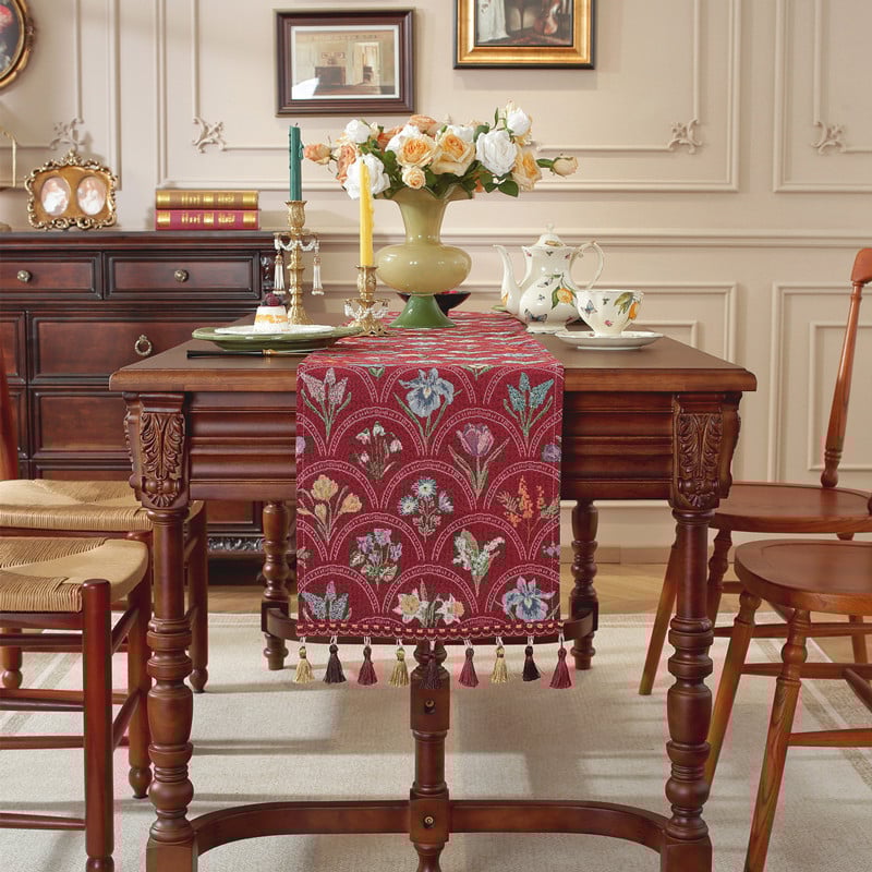 Пътека за маса с пискюли, жакардова райета, 80% полиестер / 20% памук, персонализирана