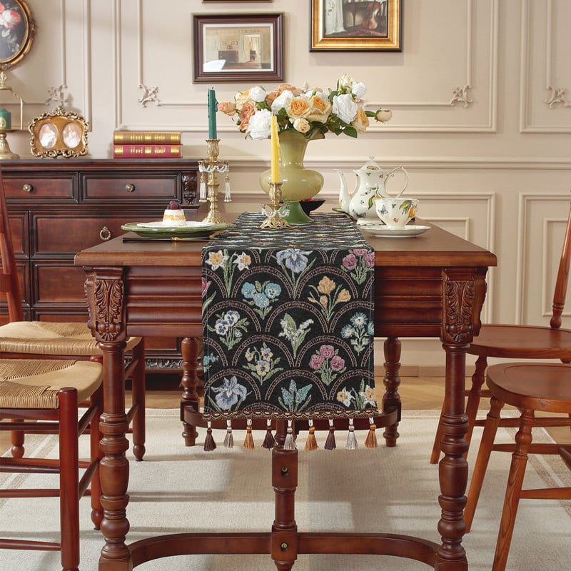 Пътека за маса с пискюли, жакардова райета, 80% полиестер / 20% памук, персонализирана