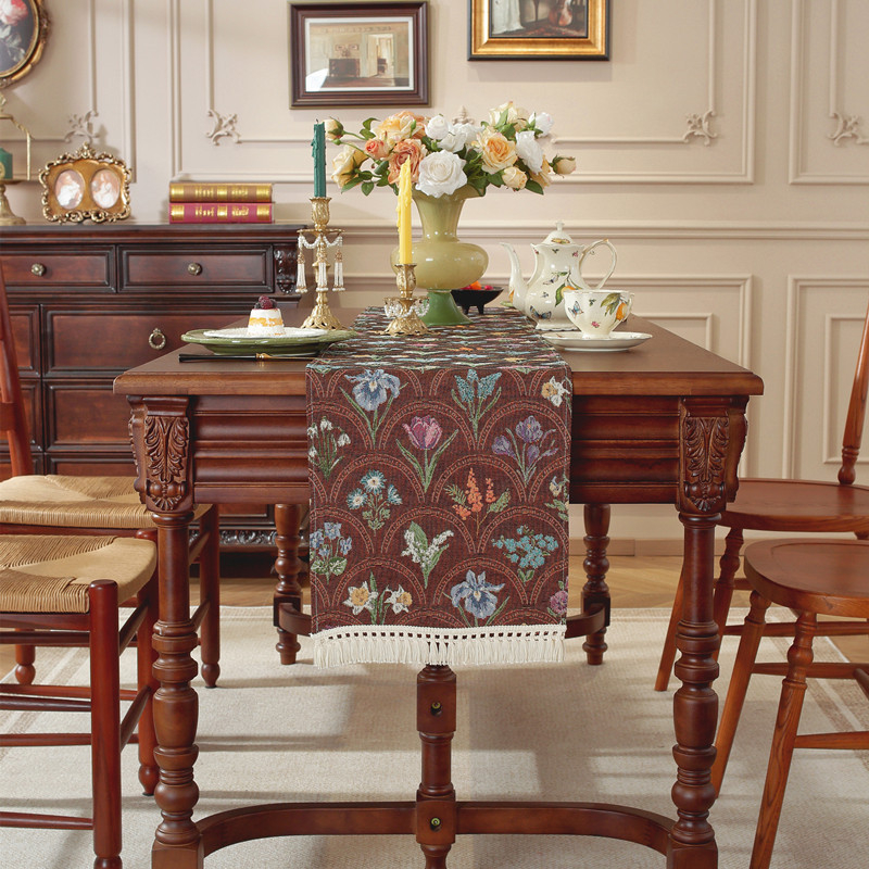 Пътека за маса с пискюли, жакардова райета, 80% полиестер / 20% памук, персонализирана