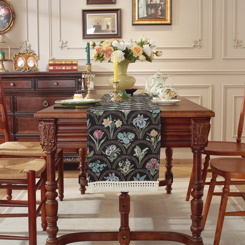 Пътека за маса с пискюли, жакардова райета, 80% полиестер / 20% памук, персонализирана