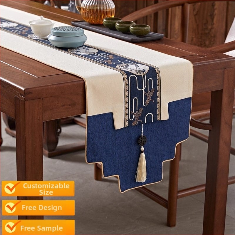 Маса за чай – текстил за маса, плат, 100% тъкан, Нов китайски стил, серия Китайски стил, подходящ за дневна, спалня, кабинет, открито, балкон.