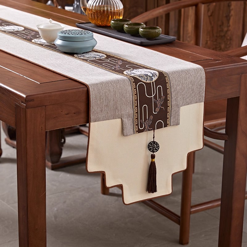 Маса за чай – текстил за маса, плат, 100% тъкан, Нов китайски стил, серия Китайски стил, подходящ за дневна, спалня, кабинет, открито, балкон.