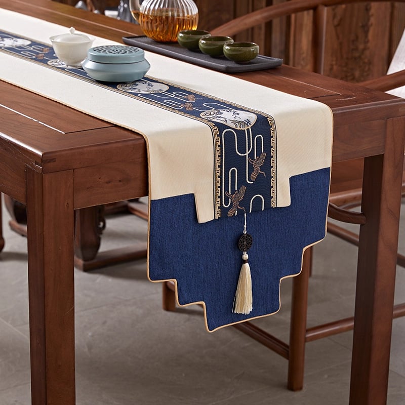 Маса за чай – текстил за маса, плат, 100% тъкан, Нов китайски стил, серия Китайски стил, подходящ за дневна, спалня, кабинет, открито, балкон.