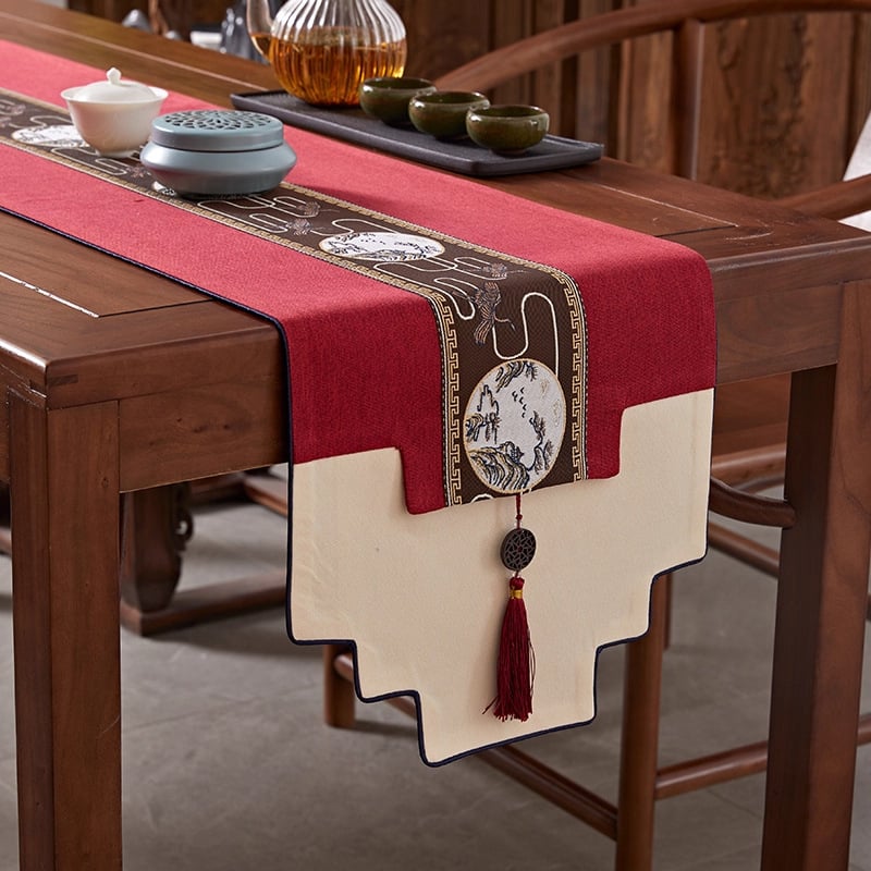 Маса за чай – текстил за маса, плат, 100% тъкан, Нов китайски стил, серия Китайски стил, подходящ за дневна, спалня, кабинет, открито, балкон.