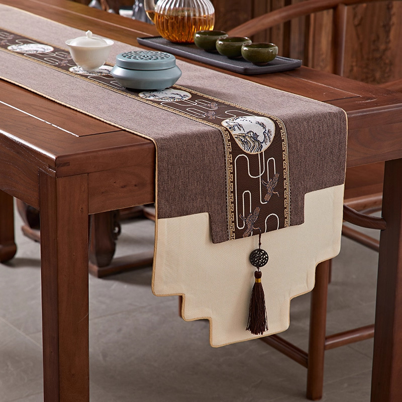 Маса за чай – текстил за маса, плат, 100% тъкан, Нов китайски стил, серия Китайски стил, подходящ за дневна, спалня, кабинет, открито, балкон.