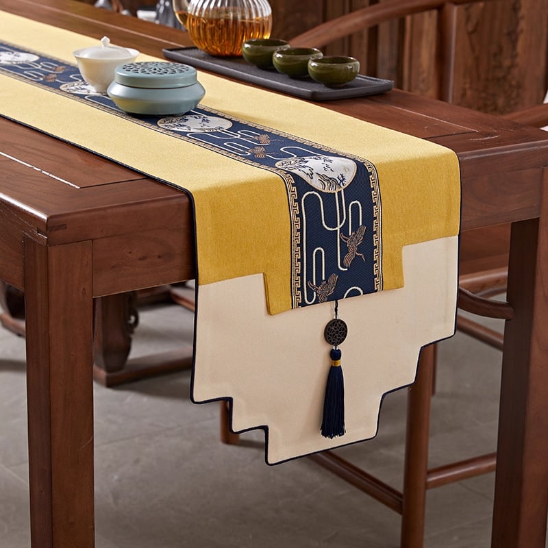 Маса за чай – текстил за маса, плат, 100% тъкан, Нов китайски стил, серия Китайски стил, подходящ за дневна, спалня, кабинет, открито, балкон.