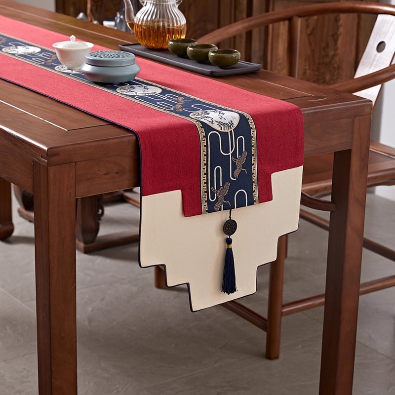 Маса за чай – текстил за маса, плат, 100% тъкан, Нов китайски стил, серия Китайски стил, подходящ за дневна, спалня, кабинет, открито, балкон.