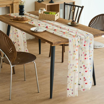 Флаг за маса с дантелена плисирана структура, флорална бродерия, 100% полиестер, марка Ymqy, модел: цветя/трева/листа, подходящ за хол, открити пространства, заведения и търговски обекти