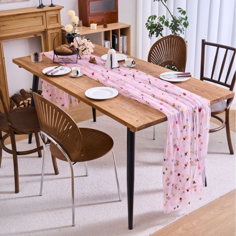 Флаг за маса с дантелена плисирана структура, флорална бродерия, 100% полиестер, марка Ymqy, модел: цветя/трева/листа, подходящ за хол, открити пространства, заведения и търговски обекти