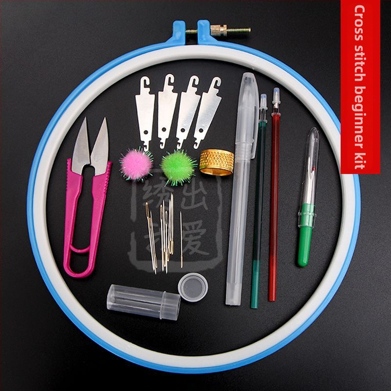 Nordic στυλ Su embroidery σταυρού σετ για αρχάριους – DIY εργαλεία κεντήματος, βελόνα κεντήματος και κρίκος κεντήματος από πλαστικό φύλλο