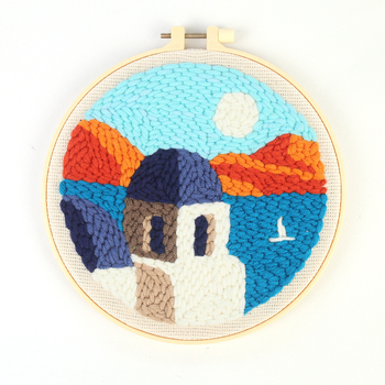 Κιτ κεντήματος με λινό ύφασμα και τοπίο — Μεσογειακό στυλ, τύπος κεντήματος: Άλλο, κέντημα με σταυρό