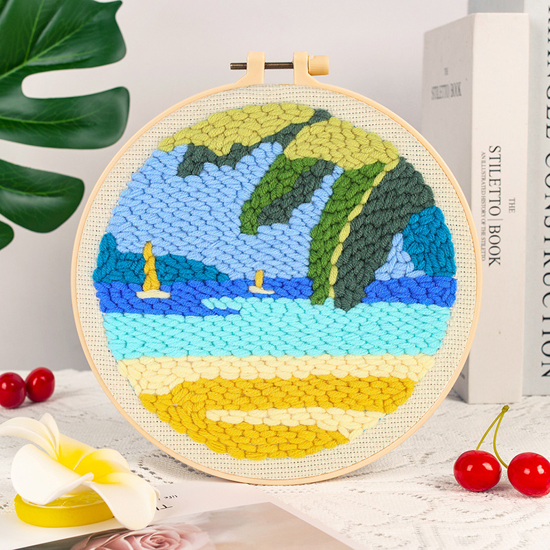 Κιτ κεντήματος με λινό ύφασμα και τοπίο — Μεσογειακό στυλ, τύπος κεντήματος: Άλλο, κέντημα με σταυρό