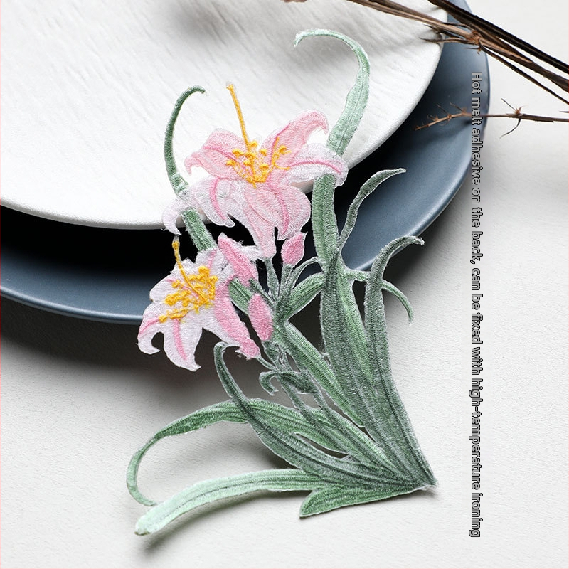 Žehličková výšivná nášivka s orchideou pre Hanfu a oblečenie — rayon, Rainbow Embroidery