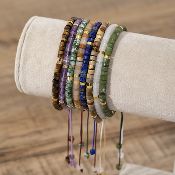 Brățară pentru femei din mărgele de cristal de ametist, țesută manual, reglabilă, stil natural