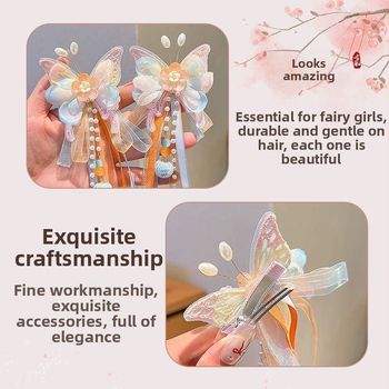 Bērnu matu sprādze senlaicīgā stilā ar pūciņu un ziedu – roku darbs, klips, izšūta tauriņa, Princeses sērija