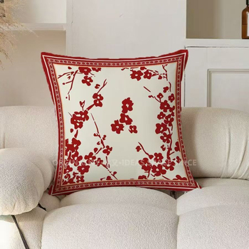 Husă de pernă din material pluș cu imprimare digitală a motivelor plante și flori, stil chinezesc nou, personalizabil