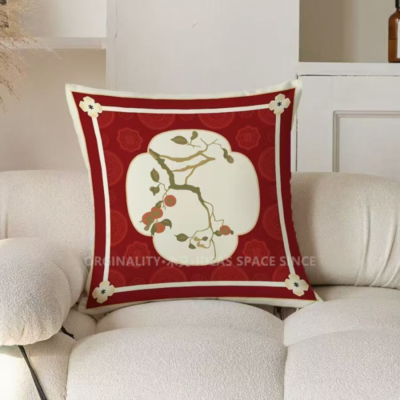 Husă de pernă din material pluș cu imprimare digitală a motivelor plante și flori, stil chinezesc nou, personalizabil