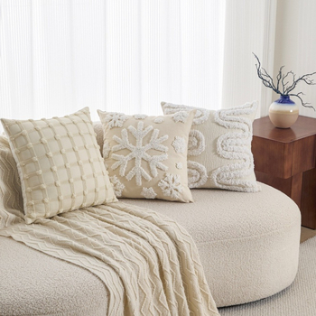 Husă de pernă cu broderie geometrică, poliester-cotton, stil nordic