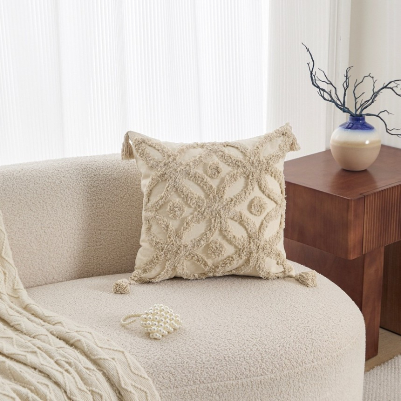 Husă de pernă cu broderie geometrică, poliester-cotton, stil nordic