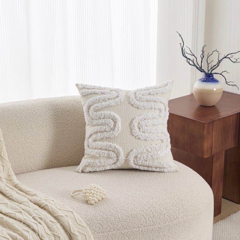 Husă de pernă cu broderie geometrică, poliester-cotton, stil nordic