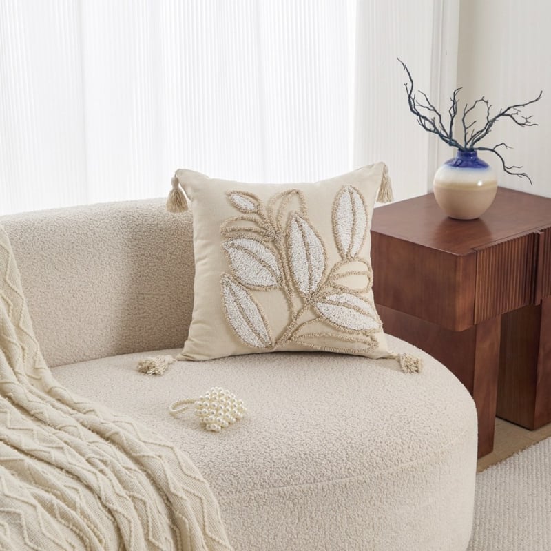 Husă de pernă cu broderie geometrică, poliester-cotton, stil nordic