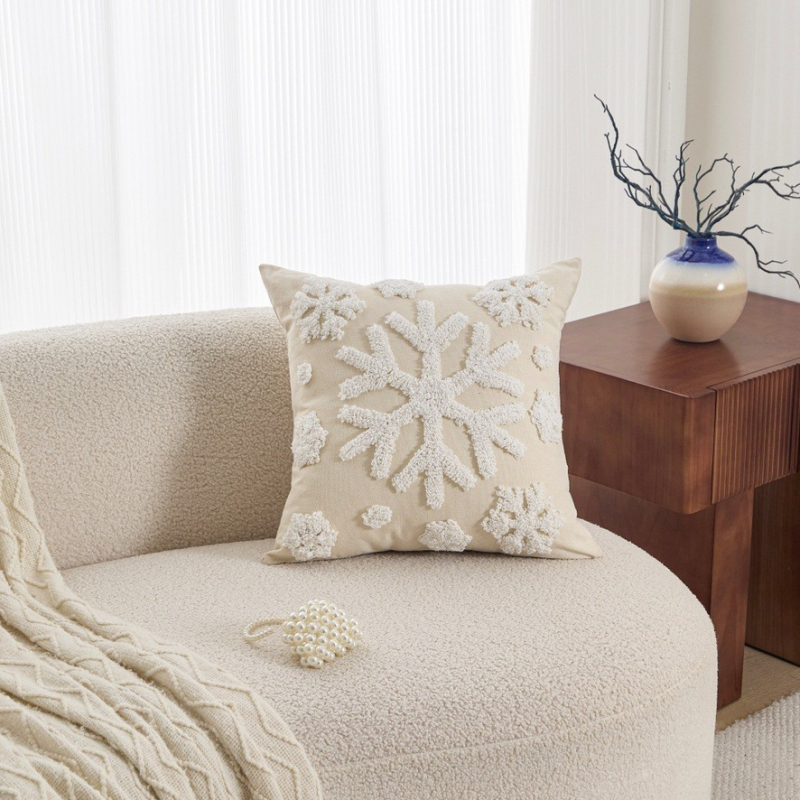 Husă de pernă cu broderie geometrică, poliester-cotton, stil nordic