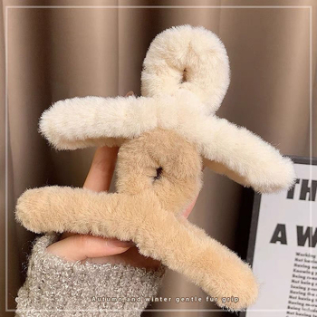 Χειροποίητο κλιπ μαλλιών για παιδιά με τεχνητή γούνα κουνελιού – κλιπ σύσφιξης, πλαστικό/ρητίνη, χαριτωμένο σχέδιο