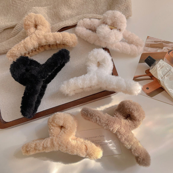 Χειροποίητο κλιπ μαλλιών για παιδιά με τεχνητή γούνα κουνελιού – κλιπ σύσφιξης, πλαστικό/ρητίνη, χαριτωμένο σχέδιο